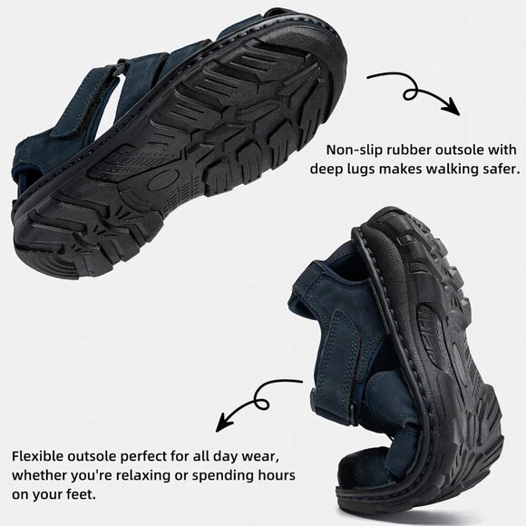 〽️Men\'s Hiking Sandals Blue Leather Athletic Casual Outdoor Sports Shoes main image 6